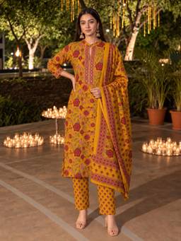 Autumnlane - Yellow Poppi Amber Cotton Kurta with Pant and Dupatta