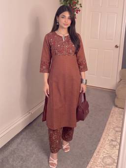 Autumnlane - Red Poppi Cadmium Printed Kurta with Pant