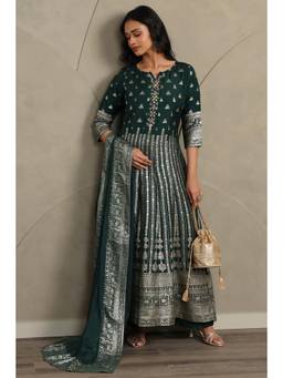 Soch - Women Green Zari Woven Kurta with Palazzo and Dupatta