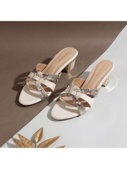 LAZERA SHOES - Women Cream Snake Skin Block Heels