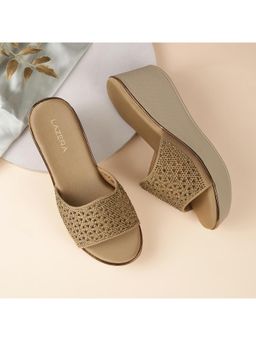 LAZERA SHOES - Women Gold Crystal-Studded Wedges Heels
