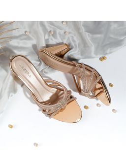 LAZERA SHOES - Women Rose Gold Rhinestone Block Heels