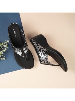 LAZERA SHOES - Women Black Animal Print Platform Wedges Heels