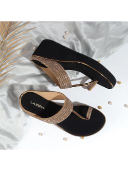 LAZERA SHOES - Women Black Embellished Wedges Heels