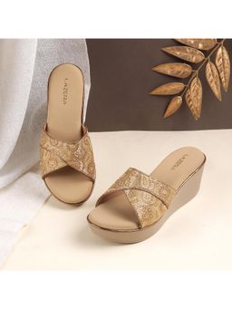LAZERA SHOES - Women Gold Floral Brocade Wedges Heels
