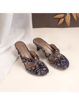 LAZERA SHOES - Women Navy Blue Brocade Block Heels
