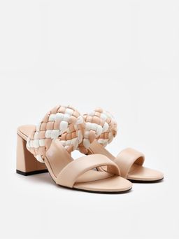 PAZZION - Women Peach Braided Two-Tone Sandal Heels
