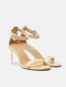 PAZZION - Women Cream Strappy Block Heels