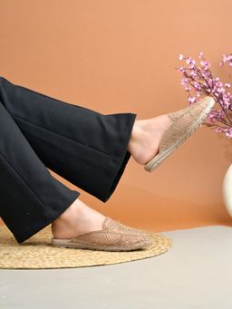 Shoetopia - Women Beige Mesh Backless Mules