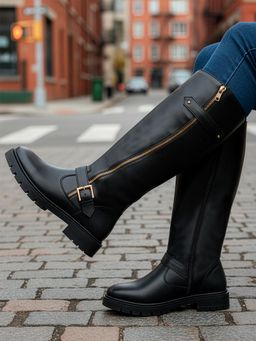Carlton London - Women Black Tall Zipper Accent Casual Boots