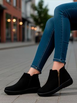 Carlton London - Women Black Zipper Ankle Casual Boots
