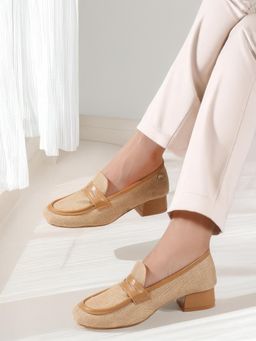 ELLE - Women Beige Block Heels Loafers