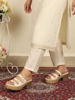 ELLE - Women Cream Slide Block Heels