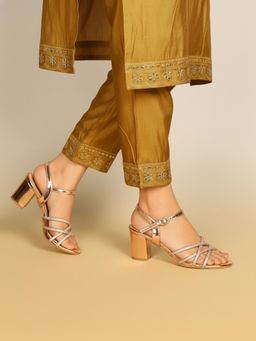 ELLE - Women Rose Gold Glam Dazzling Strap Block Heels