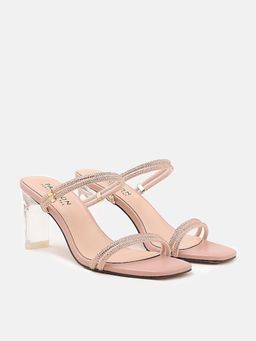 PAZZION - Women Light Pink Diamante Block Heels