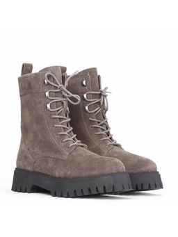 Saint G - Women Grey Suede Leather Lace-Up Casual Boots