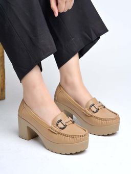 Shoetopia - Women Beige Chunky Loafers