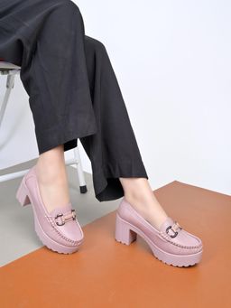 Shoetopia - Women Pink Chunky Loafers