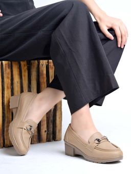 Shoetopia - Women Chunky Beige Platform Loafers