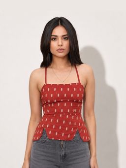 THE SAYURI - Rust Ikat Strappy Corset Top