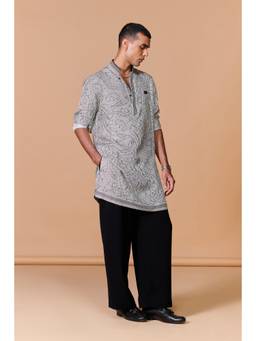 S&N by Shantnu Nikhil - Grey Striped Printed Kurta