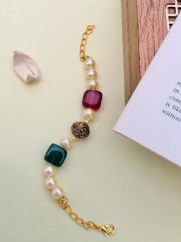 Abdesigns - Gold Plated Monalisa Stones and Beads-Studded Statement Bracelet