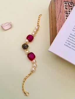 Abdesigns - Gold Plated Monalisa Stones and Beads-Studded Statement Bracelet