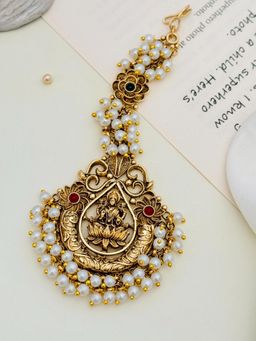 Abdesigns - Gold-Plated Kemp Stones Studded and Beaded Temple Maang Tikka