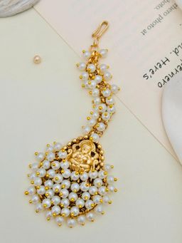 Abdesigns - Gold-Plated Kemp Stones Studded and Beaded Temple Maang Tikka