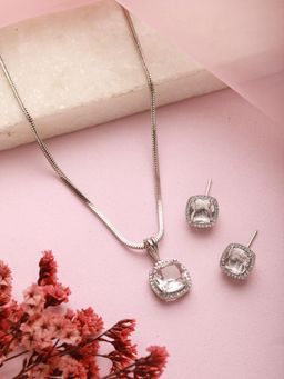 Aatmana - Silver-Plated American Diamond Stone-Studded Pendent Set