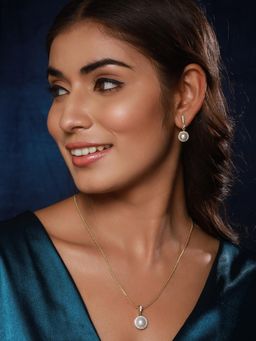 Aatmana - Gold-Plated Pearl and American Diamond Chain Pendent with Two Pair Of Earrings Set