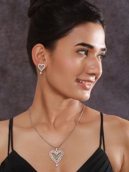 Aatmana - Rhodium-Plated Green American Diamond-Studded Pendant with Earrings and Chain