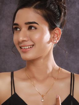 Aatmana - Gold-Plated American Diamond Studded Pendant with Earrings and Chain