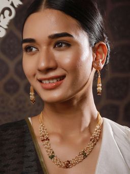 Aatmana - Gold-Plated Pearls Beaded Layered Necklace with Drop Earrings