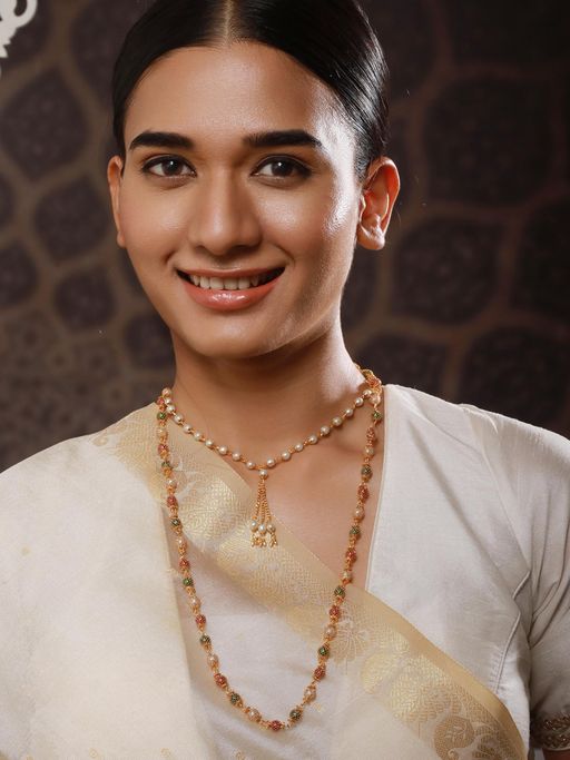 Aatmana Pack Of 2 Brass Gold-Plated and Pearl Beaded Necklace