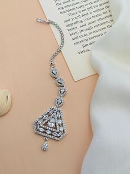 Abdesigns - Elegant High Quality Silver Plated American Diamond Maang Tikka