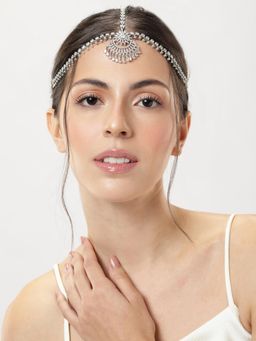 Abdesigns - Elegant High Quality Silver Plated American Diamond Matha Patti