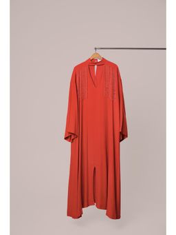 TheRealB - Red Kaftan Style Dress With Embellishments