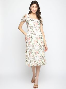 Latin Quarters - Women Multi Floral Half Sleeve Midi Dress