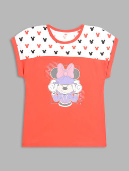 Blue Giraffe - Girls Red Printed Round Neck Cap Sleeves T-Shirt