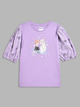 Blue Giraffe - Girls Purple Printed Round Neck Short Sleeves T-Shirt