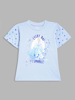 Blue Giraffe - Girls Blue Printed Round Neck Short Sleeves T-Shirt