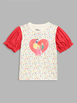 Blue Giraffe - Girls Cream Printed Round Neck Short Sleeves T-Shirt