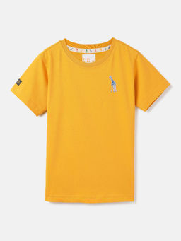 Blue Giraffe - Boys Yellow Solid Round Neck Short Sleeve T-Shirt