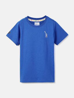 Blue Giraffe - Boys Deep Blue Solid Round Neck Short Sleeve T-Shirt