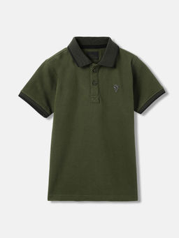 Blue Giraffe - Boys Olive Textured Collared Short Sleeves Polo T-Shirt