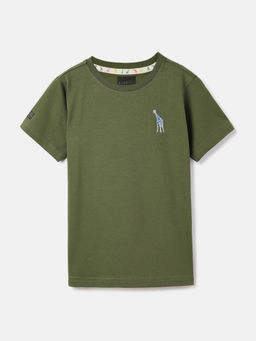 Blue Giraffe - Boys Olive Solid Round Neck Short Sleeve T-Shirt