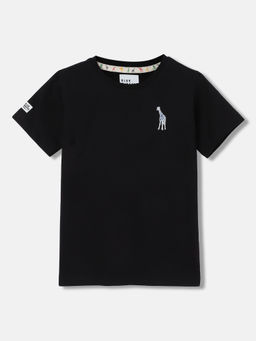 Blue Giraffe - Boys Black Solid Round Neck Short Sleeves T-Shirt