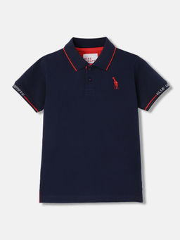 Blue Giraffe - Boys Navy Solid Polo Collar Short Sleeves T-Shirt