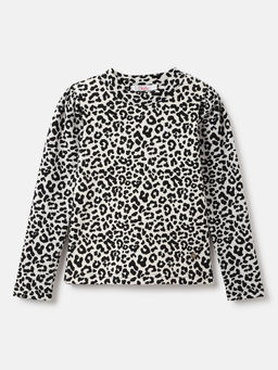 ELLE - Girls Black Animal Print Round Neck Full Sleeves T-Shirt